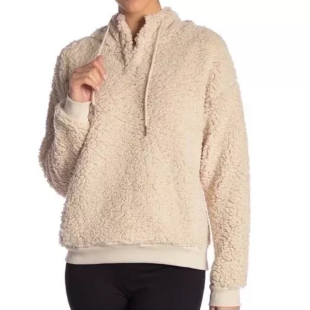 Zella Rare Form Shearling Sherpa Fleece Pullover Hoodie Sweatshirt Ivory Cream M